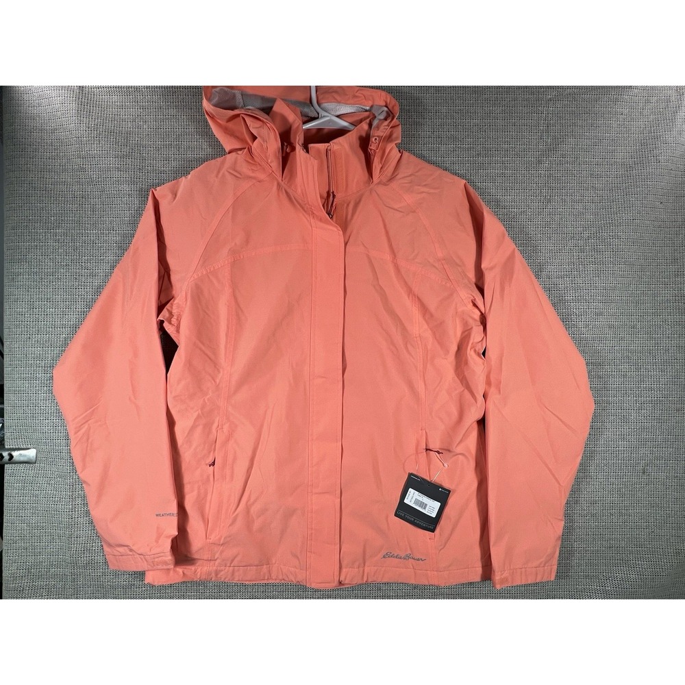 Eddie Bauer Women's Hooded Rain Jacket coral Solid Full Zip size L